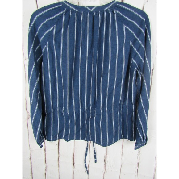 J. Crew Women Top Size 2 Blue Striped Button up Long Sleeve Drawstring - Picture 2 of 6